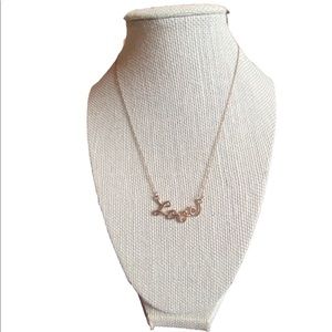 Love Gold Tone Molded Metal Necklace